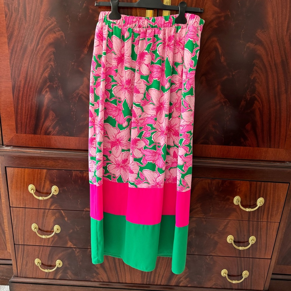 Lilly Pulitzer Leif Maxi Set Hibis Kiss Pink Green Size 8 - Picture 13 of 16